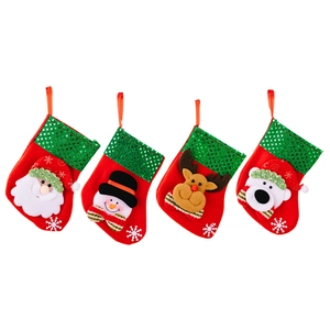 Christmas stocking set with Santa, snowman, reindeer and polar bear in red felt and sequins