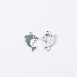 Detailed front and back view of cartoon dolphin enamel pendants for jewelry making