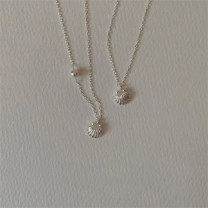 925 Sterling Silver Necklace Shell Pendant With Artificial Pearl Minimalist Korean Style Jewelry For Women Summer Beach Elegant