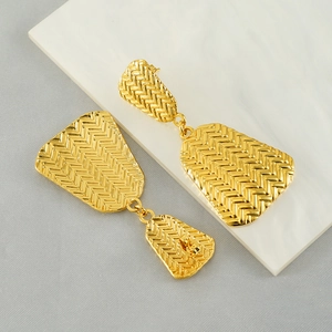 Textured gold braided herringbone earrings made of 18k plated stainless steel for women