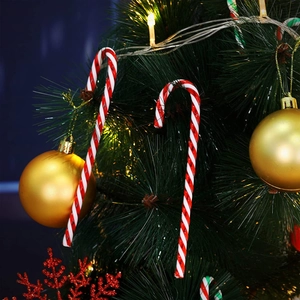 Set of 6 red and white candy cane hanging ornaments for Christmas tree decoration