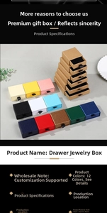Macro shot of drawer jewelry boxes in various colors with ribbon pull and matte finish