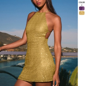 Robe Mini À Paillettes Dos Nu Moulante Sans Manches Fête Cocktail Soirée Club Pour Femmes Brillante Élégante