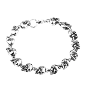 Retro punk style skull metal link bracelet for men with creative gothic skeleton charms