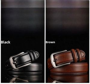 Men's leather belt size chart with waist measurements and corresponding strap lengths