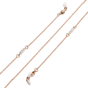 Rose gold metal glasses chain with clear crystal beads and anti-slip silicone loops