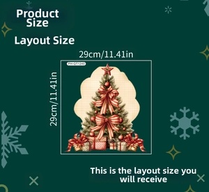 Detailed retro Christmas tree wall sticker with red bows and 29cm size marking
