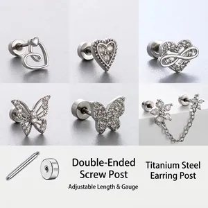 Boucles D'oreilles Cartilage En Zircon Acier Titane Coeur Papillon Piercing Bijoux Pour Femmes