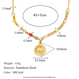 18K gold plated stainless steel sun pendant necklace with colorful beads and dimensions