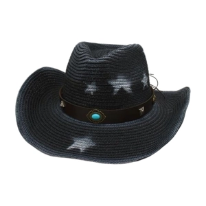 Chapeau de cowboy gris foncé avec motifs étoiles blanches et détail en turquoise