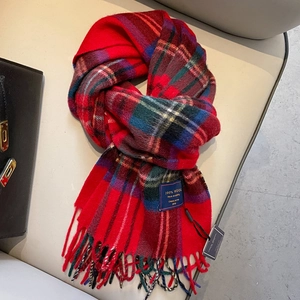Écharpe en Laine à Carreaux pour Femmes Hommes Style Britannique Tartan Classique Écharpe Chaude d'Hiver Avec Glands Enveloppement de Cou Doux Cadeau d'Anniversaire