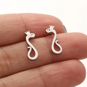 Cute crown snake stud earrings in silver metal with a minimalist matte finish for women