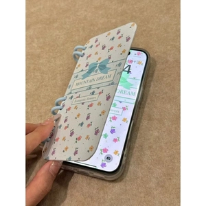 Floral bow flip phone case for iPhone 16 Pro Max with Mountain Dream design pattern