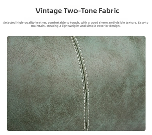 Close-up of retro dark green matte leather material with white double stitching detail