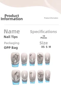 Guide des tailles de faux ongles papillon bleu avec paillettes et charmes métalliques