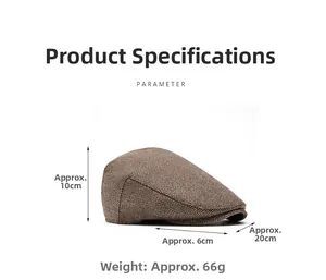 Classic herringbone wool blend newsboy cap dimensions: 10cm height and 6cm brim length