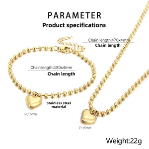 Spécifications du ensemble collier et bracelet avec pendentif cœur plaqué or 18K