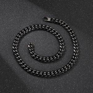 Minimalist black stainless steel Cuban chain necklace with a lobster clasp in punk style