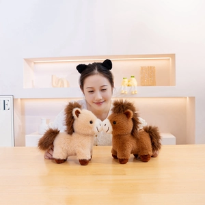 Adorable plush pony toy set with soft mane in cream and brown for kids' room