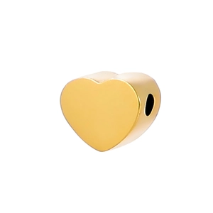 Pendentif coeur doré poli avec trou latéral pour la création de bijoux