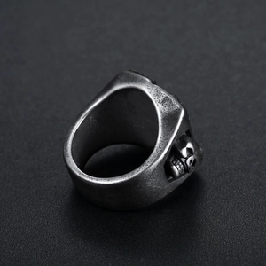 Vintage silver skull ring with lucky number 13 featuring a retro distressed metal finish
