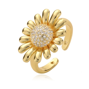 Exquisite 18K gold plated sunflower ring with zircon petals and adjustable open design