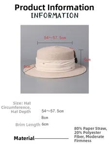Tableau des tailles détaillé pour chapeau de paille plat avec dimensions et matériaux