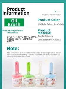 Detail showing silicone oil brush set with temperature limits and material specifications
