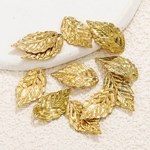 Gold leaf charms for DIY jewelry making with realistic vein texture and hanging holes