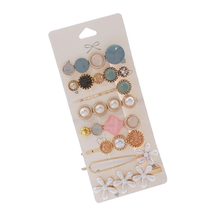 Morandi candy color hair clip set with faux pearls and pink geometric resin designs