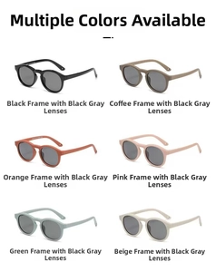 Detailed view of six colorful soft silicone round frame polarized baby sunglasses