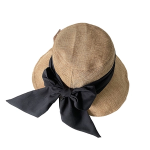 Cappello da sole estivo in lino con fiocco grande e tesa larga protezione solare