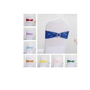 Elastic Chair Sashes With Round Rhinestone Buckle Spandex Milk Satin Bows For Wedding Banquet Party Hotel Decor Modern