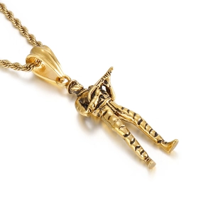 Golden soldier shooting pendant necklace with twist chain on white background