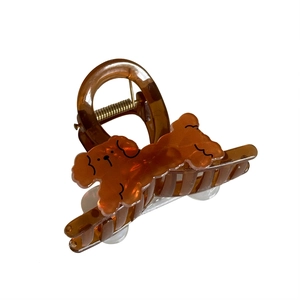 Cute brown teddy dog hair claw clip in plastic for women's half-up ponytail hairstyles
