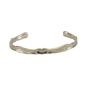 Silver irregular hammered texture open bangle in 18K gold plated stainless steel