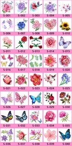 Detailed grid view showcasing 40 varied 3D colorful flower and butterfly tattoo designs