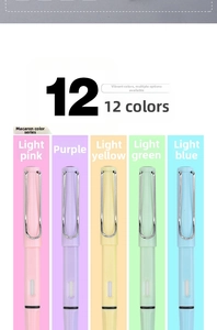 Detailed view of macaron colored pens with U-shaped metal clips in soft pastel hues