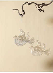 Champagne gold acrylic bird ornaments with glitter on natural branches for Christmas