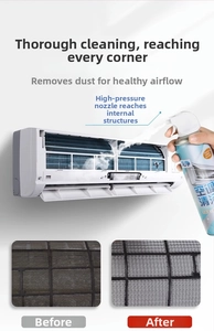 Macro detail showing powerful foam cleaning effect on air conditioner filters