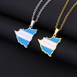 Collier Pendentif Carte Du Nicaragua Acier Inoxydable Émail Drapeau Contour Bijoux Pour Hommes Femmes Unisexe