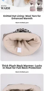 Detail of winter knit hat and neck gaiter with thick fleece lining for warmth