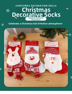 Détails de chaussettes de Noël en tricot avec figurines renne, bonhomme de neige et Père Noël