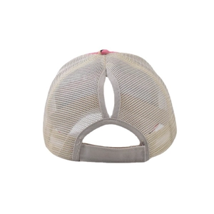 Taupe ponytail baseball cap with high mesh opening and adjustable strap for women