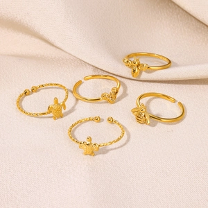 Set de 5 bagues dorées avec tortue abeille et cœur anneaux réglables pour femmes