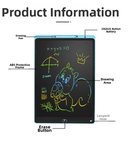 Detail view of 12-inch LCD writing tablet features including stylus and erase button