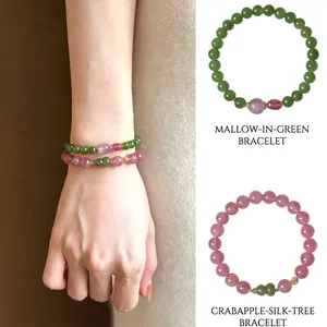 Elegante conjunto de pulseras de cuentas de cristal rosa y cuentas verdes mujer