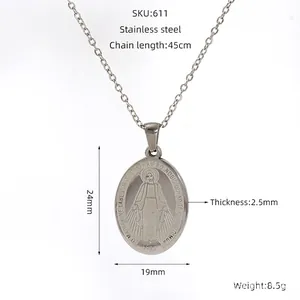Detailed size parameters of stainless steel Miraculous Medal cross pendant necklace
