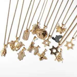Collier Pendentif Hip Hop Acier Inoxydable Plaqué Or Iced Out Strass Carte Afrique Statue Liberté Punk Rock Bijoux Pour Hommes