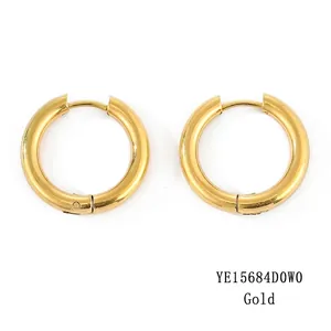Detailed view of polished gold stainless steel hoop earrings with secure clasp